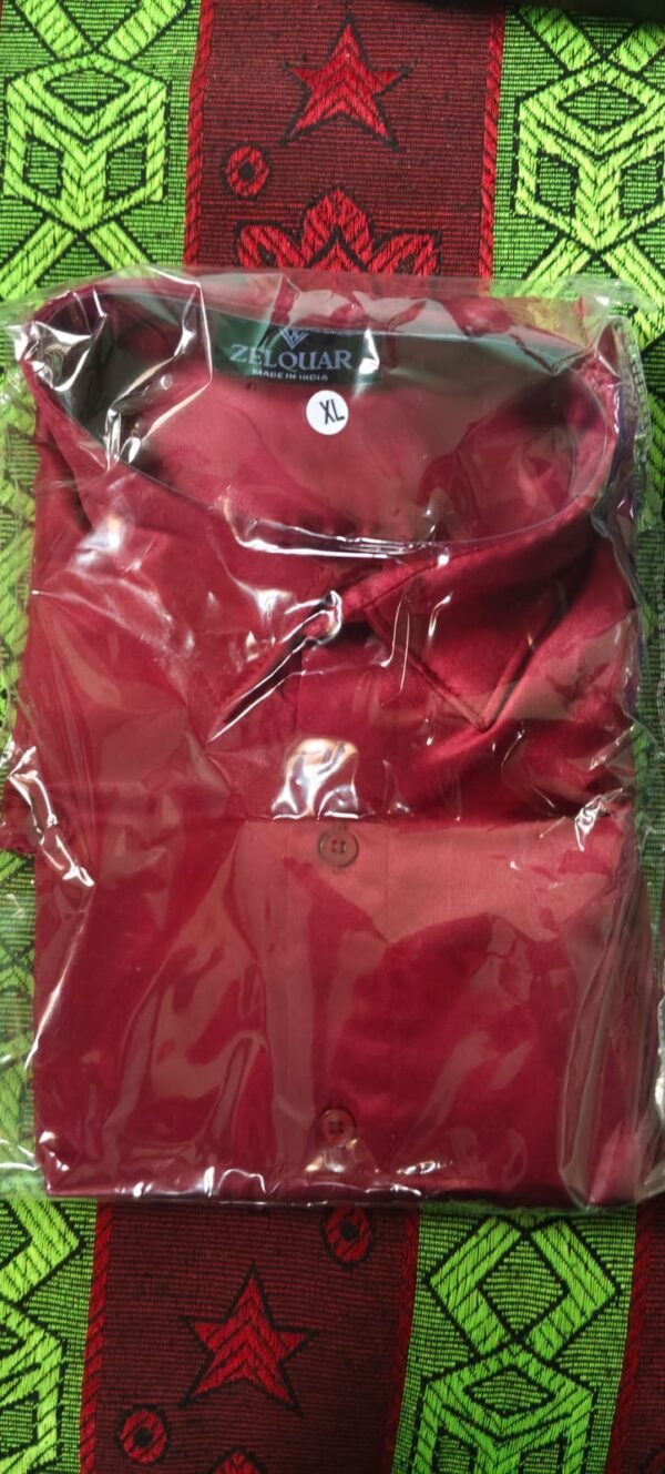 ZELQUAR™ Satin Shirt for Men, Premium Smooth Fabric, Regular Fit, Burgundy Red, Long Sleeve, Party and Casual Wear