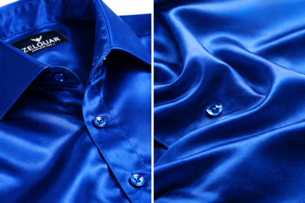 ZELQUAR™ Satin Shirt for Men, Royal Blue, Premium Smooth Fabric, Regular Fit, Long Sleeve, Party and Casual Wear