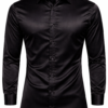 ZELQUAR™ Men's Satin Shirt, Black, Long Sleeve, Regular Fit, Premium Smooth Fabric for Party and Casual Wear