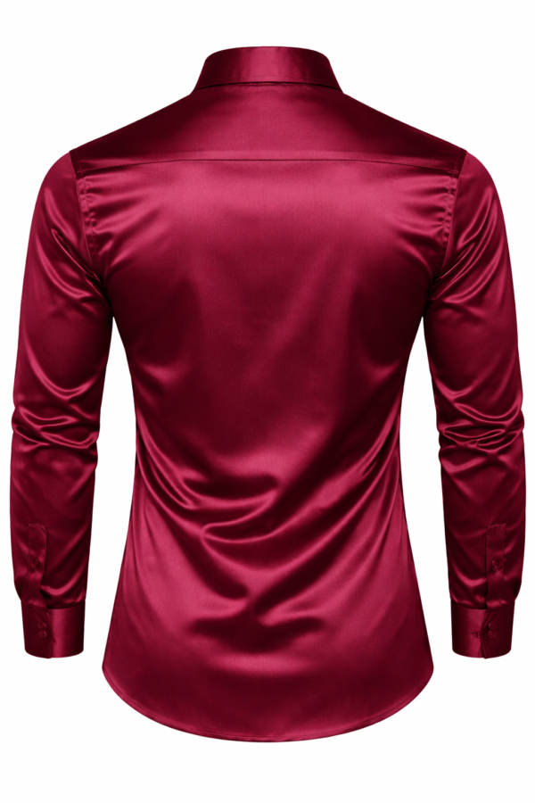 ZELQUAR™ Satin Shirt for Men, Premium Smooth Fabric, Regular Fit, Burgundy Red, Long Sleeve, Party and Casual Wear