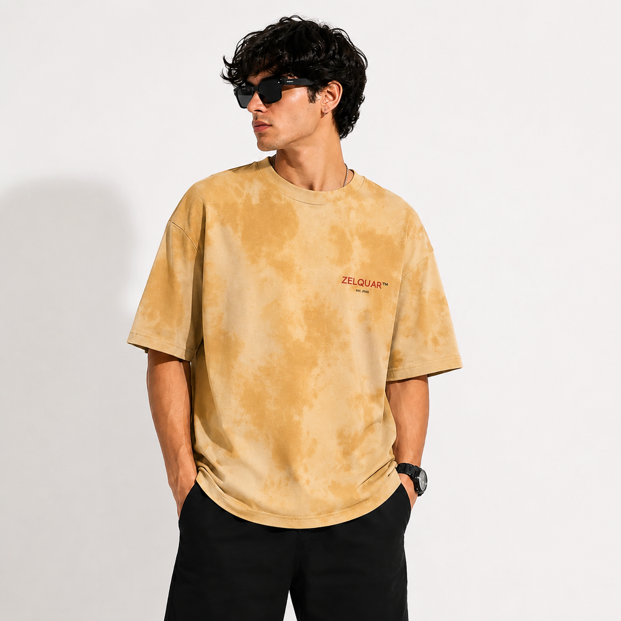 ZELQUAR™ Premium Embroidered Tie-Dye Oversized T-Shirt | 260 GSM Heavyweight Cotton Blend