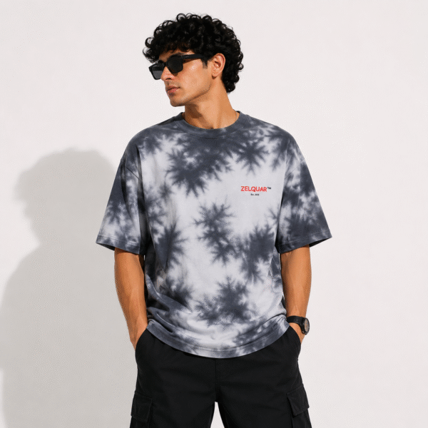 ZELQUAR™ Premium Embroidered 260 GSM heavyweight Tie-Dye Oversized T-Shirt.