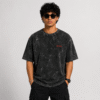 ZELQUAR™ Men's Black Embroidery 240 GSM heavyweight  Acid Washed Oversized Tee