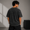 ZELQUAR™ Men's Black Embroidery 240 GSM heavyweight  Acid Washed Oversized Tee