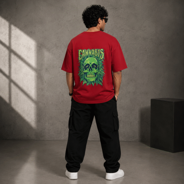 ZELQUAR Men's 240 GSM Oversized Cannabis Skull Graphic T-Shirt | Premium Heavyweight Cotton