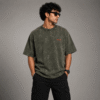 ZELQUAR™ Men's Olive green 240 GSM heavyweight Acid Washed Oversized Tee