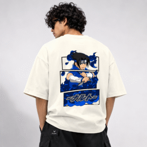 ZELQUAR™ Men's 240 GSM Oversized Blue Anime Graphic T-Shirt | Premium Heavyweight Cotton