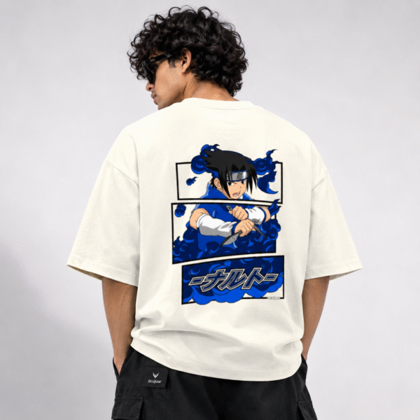ZELQUAR™ Men's 240 GSM Oversized Blue Anime Graphic T-Shirt | Premium Heavyweight Cotton