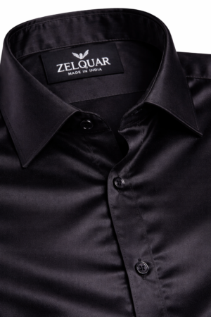ZELQUAR™ Men's Satin Shirt, Black, Long Sleeve, Regular Fit, Premium Smooth Fabric for Party and Casual Wear