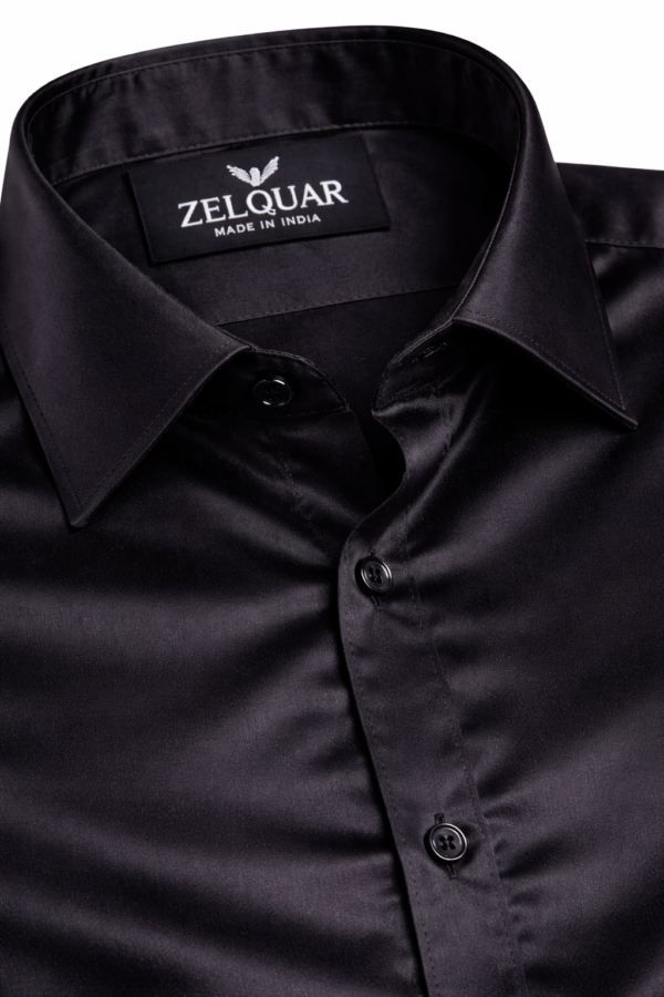 ZELQUAR™ Men's Satin Shirt, Black, Long Sleeve, Regular Fit, Premium Smooth Fabric for Party and Casual Wear