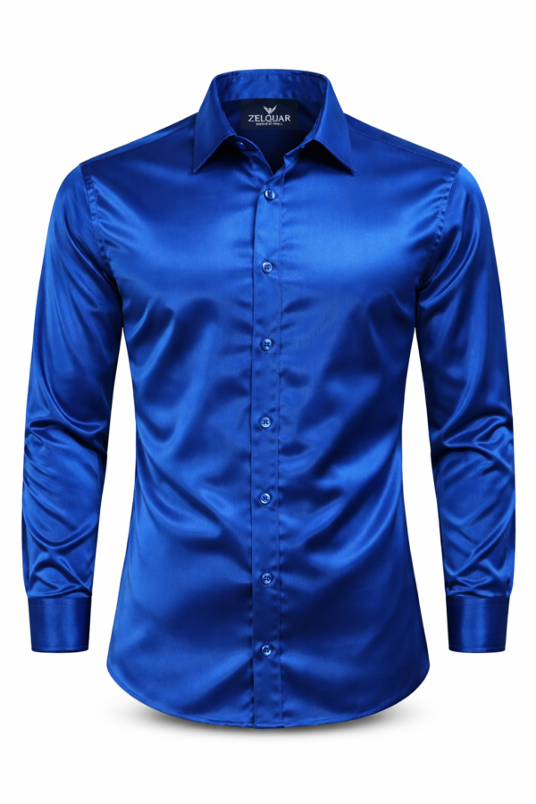 ZELQUAR™ Satin Shirt for Men, Royal Blue, Premium Smooth Fabric, Regular Fit, Long Sleeve, Party and Casual Wear