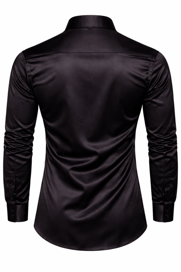 ZELQUAR™ Men's Satin Shirt, Black, Long Sleeve, Regular Fit, Premium Smooth Fabric for Party and Casual Wear