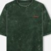 ZELQUAR™  Embroidery Men's 240 GSM Bottle green heavyweight Acid Washed Oversized Tee