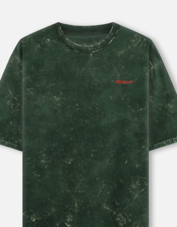 ZELQUAR™  Embroidery Men's 240 GSM Bottle green heavyweight Acid Washed Oversized Tee