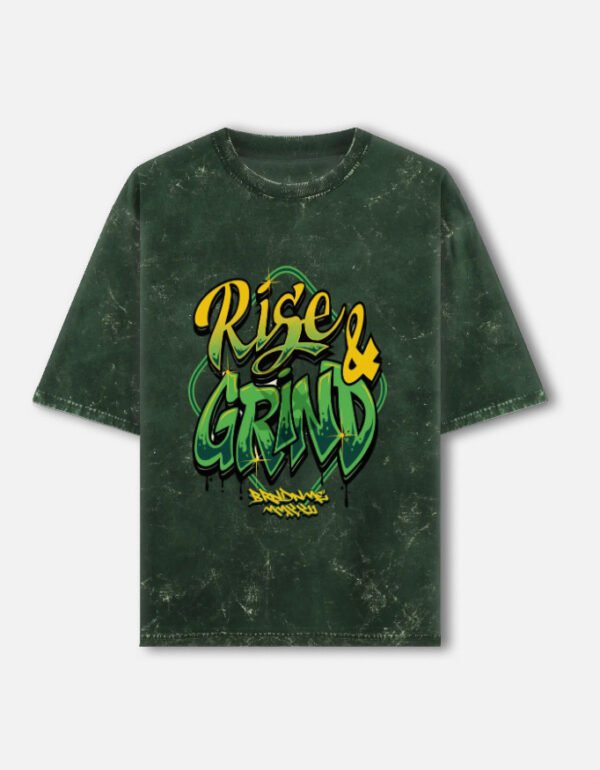 ZELQUAR™  Men's 240 GSM Acid Wash Oversized "Rise & Grind" Graphic T-Shirt | Premium Heavyweight Cotton