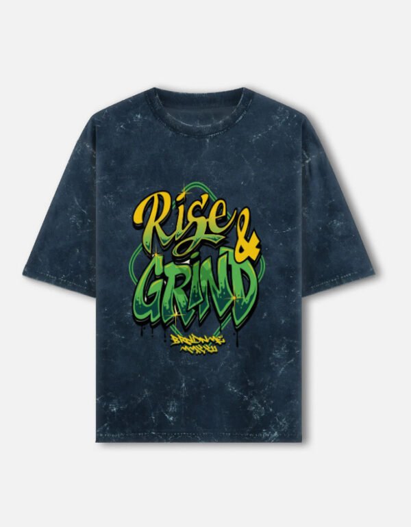 ZELQUAR™  Men's 240 GSM Acid Wash Oversized "Rise & Grind" Graphic T-Shirt | Premium Heavyweight Cotton