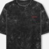 ZELQUAR™ Men's Black Embroidery 240 GSM heavyweight  Acid Washed Oversized Tee