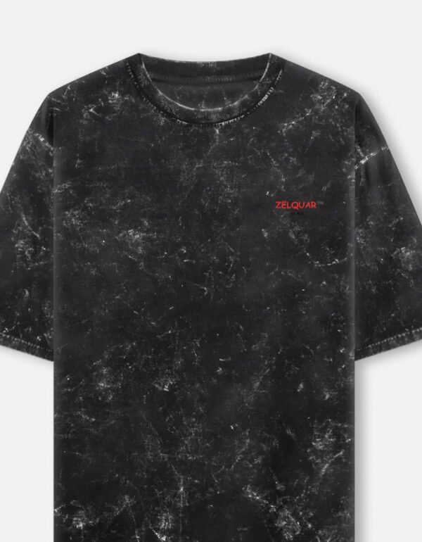 ZELQUAR™ Men's Black Embroidery 240 GSM heavyweight  Acid Washed Oversized Tee
