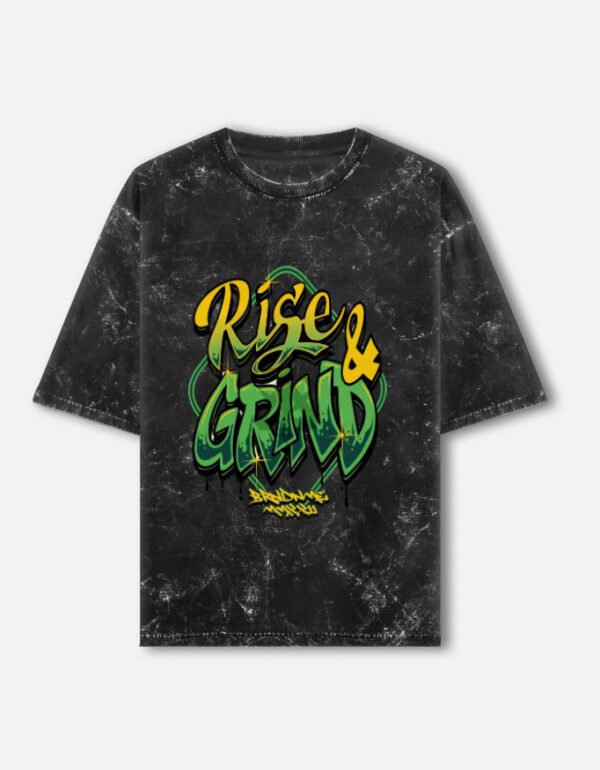 ZELQUAR™  Men's 240 GSM Acid Wash Oversized "Rise & Grind" Graphic T-Shirt | Premium Heavyweight Cotton