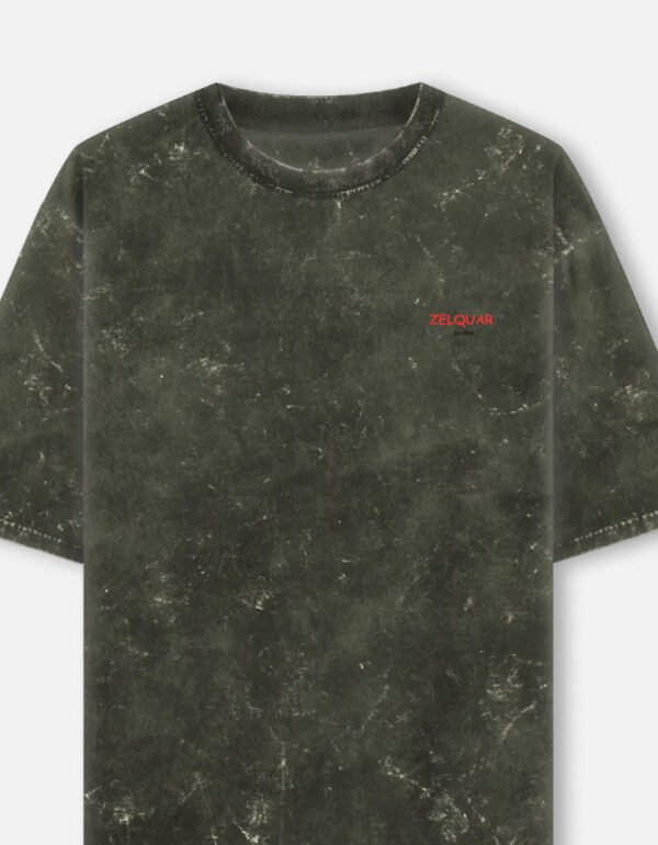 ZELQUAR™ Men's Olive green 240 GSM heavyweight Acid Washed Oversized Tee