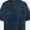 ZELQUAR™ Embroidery Men's Navy-Blue 240 GSM heavyweight Acid Washed Oversized Tee