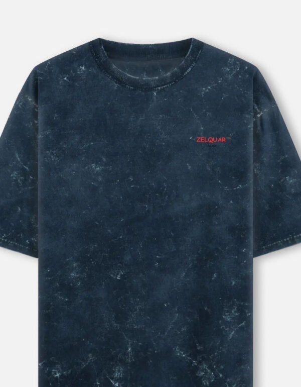 ZELQUAR™ Embroidery Men's Navy-Blue 240 GSM heavyweight Acid Washed Oversized Tee